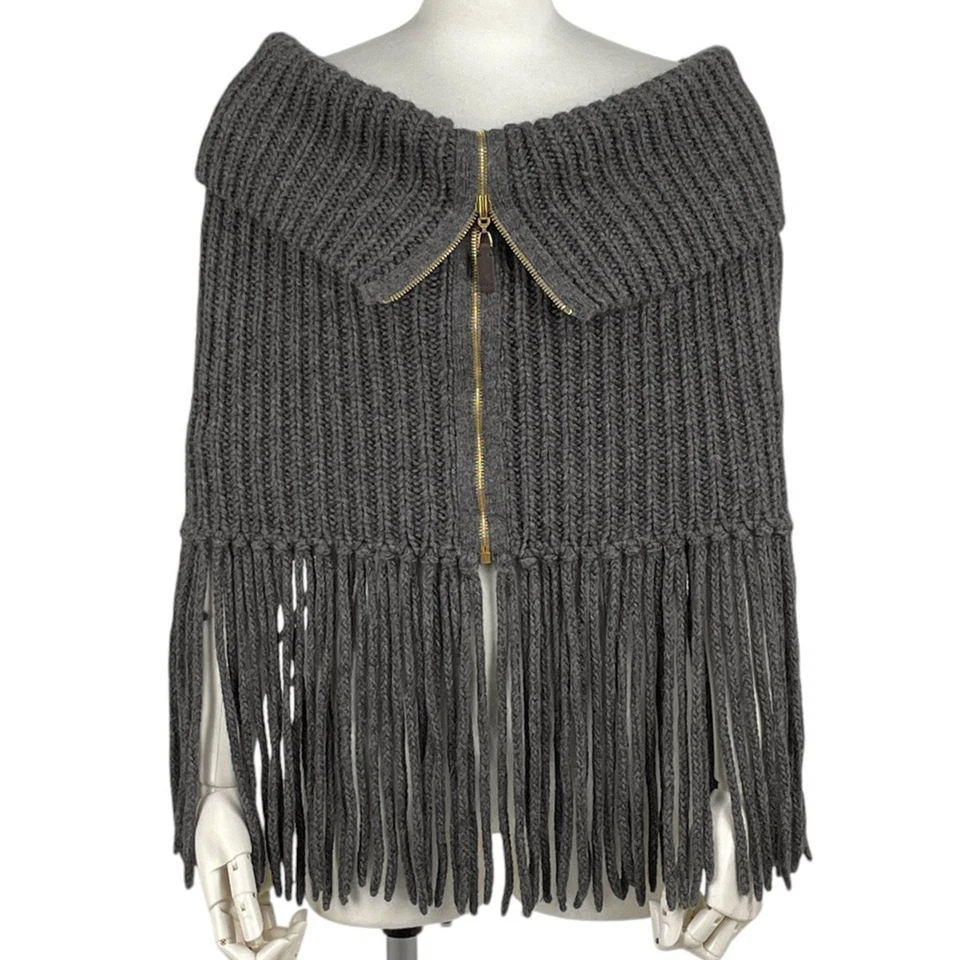 GUCCI Knit Poncho Snood Knit Fringe Zip Up Poncho alpaca hair Gray Women - Image 1 of 4