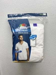 6-Pack FRUIT of the LOOM Men’s 2XL (50-52) V-Neck Undershirt Tag-Free Cotton - Picture 1 of 12