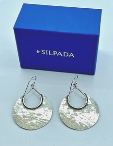 Silpada .925 Sterling Silver Hammered Half Moon Bay Wire Earrings, W1539 Israel - Picture 1 of 7