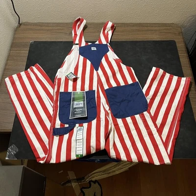 Liberty Overalls Bib Overalls Mens 36x32 Red White Striped Cotton Duck YB96 LR9 - Image 1 of 4