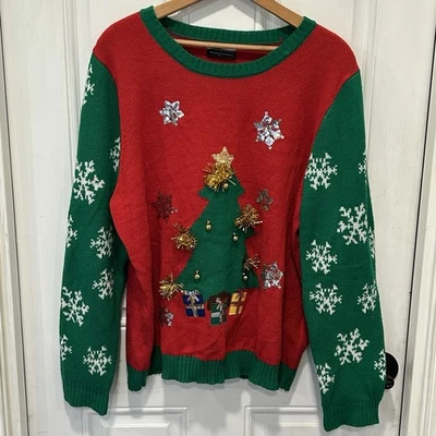 ALLISON/BRITTNEY женщин уродливый Рождественский свитер, мишура рождественская елка - Изображение 1 из 4