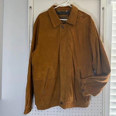 Rainforest Suede Jacket Men's XL Tan Full Zip Button Collared Pockets Classic - Image 1 of 4