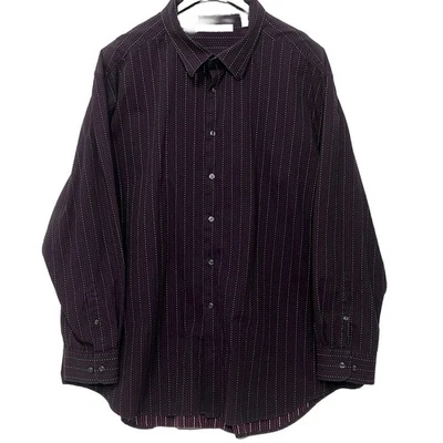 Perry Ellis Men Size 3X Polka Dot Long Sleeve Button Up Shirt Dark Red Black - Image 1 of 4