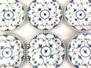 JUEGO COMPLETO DE ENCAJE ACANALADO AZUL REAL COPENHAGEN 6 PLATOS DE ENSALADA/POSTRE 1086 1er Q 7,75" - Imagen 1 de 24