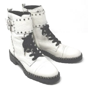 Sam Edelman Jennifer Damenstiefel Größe 7,5 weiß Leder Moto Nieten Kampf neu ohne Karton - Bild 1 von 11