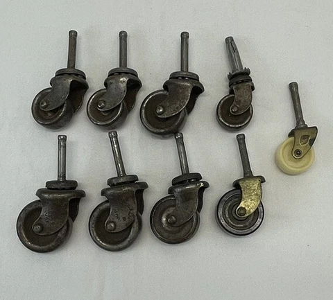 LOT OF 9 VINTAGE CASTER WHEELS CABINET DRESSER TABLE CHAIR Used Cover