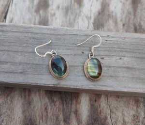 Blue Fire Labradorite 925 Sterling Silver Dangle Earring – Handmade Jewelry Gift - Picture 1 of 7