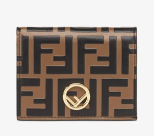 NUEVO FENDI Cartera Pequeña de Cuero Marrón Doble Plegable Repujado FF Motivo Logo Monograma - Imagen 1 de 13