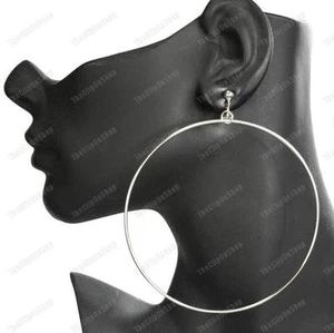 CLIP ON 7cm/9cm BIG HOOPS giant HUGE HOOP EARRINGS silver plated clips 3"/3.5" - Picture 1 of 9