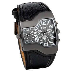 Herren einzigartige Sport Militär Armee Dual Time Zones Quarz Lederarmband Armbanduhr - Bild 1 von 10