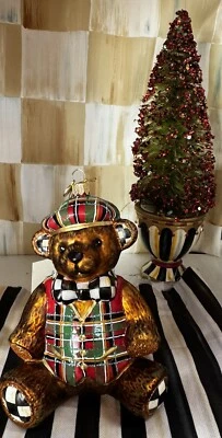 Mackenzie Tartastic Bear Ornament Glass Childs 2023 Collectible New In Box - Image 1 of 4
