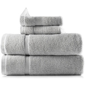 4 Piece Bath Mat and Washcloths Set 100% Cotton 2 Bath Mats and 2 Washcloths