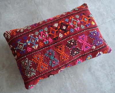Wedding Pillow Decorative Cushion Kilim Rug wool Lumbar Pillow Cover 16" x 24" - Image 1 of 4