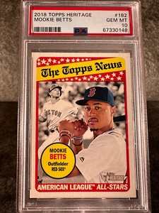 2018 Topps Heritage #182 Mookie Betts PSA 10 GEM MINT Litehouse Label #1696