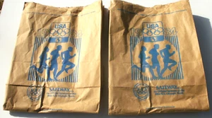 (2) 1984 Olympics Logo Advertising - Safeway Grocery Brown Paper Bags - Picture 1 of 5