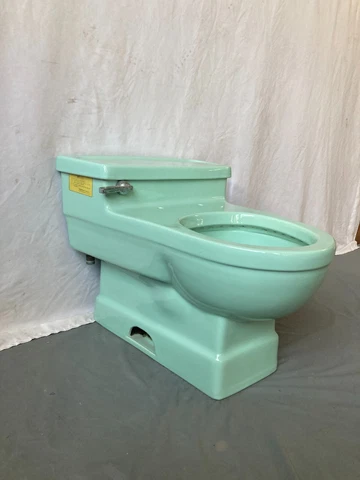 Vtg Jadeite Mint Green Low Boy Deco 1 Piece Toilet Old Bath Borg Warner 379-23E Cover