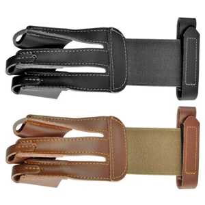 Archery Leather Gloves 3 Finger Tab Guard Protector Gear Bow Shooting Hunting - Picture 1 of 14
