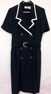 Liz Claiborne Petite Womens 10 Short Sleeve Belted Blazer Dress + Pockets Black - Picture 1 of 8