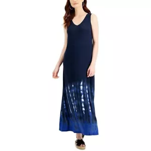 Style & Co. Womens Navy V-Neck Long Sleeveless Maxi Dress SZ M - Picture 1 of 1