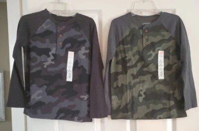  Boys Jumping Beans Size 5 Long Sleeve Henley Shirt Lot Of 2 Camo Green&Gray NWT - Image 1 of 4