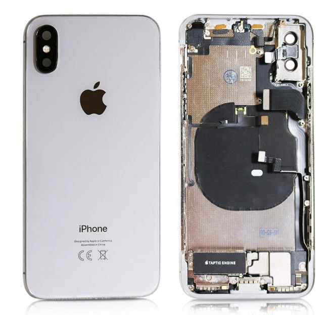 Repuesto Carcasa Trasera iPhone X Marco Plateado Blanco Con Piezas Pequeñas Grado B Foto 1 de 4