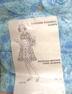 Vtg Austria LADY SARA 100% Cotton BRUSHED FLANNEL Ruffled LS Nightgown - BLUE - Picture 1 of 8