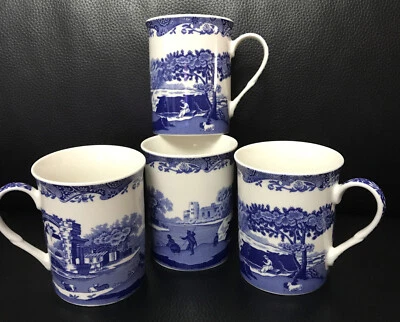 Juego de 4 tazas de café/té Spode azul colección italiana azul Inglaterra/blanco 12 oz Foto 1 de 4