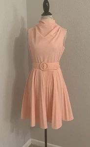 Vintage 70er Jahre Handarbeit Koralle Pfirsich Kleid 28" Taille Stretch - Bild 1 von 10