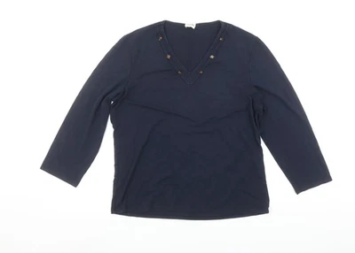 Viyella Women's Blue Beaded V-Neck 3/4 Sleeve Jersey Top Size L - Image 1 of 4