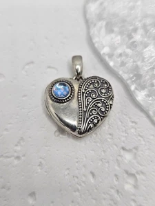 Heart Photo Locket 925 Sterling Silver Moonstone Pendant Swirl Design - Picture 1 of 3