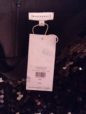 Warehouse Size 10 Midi black sequin skirt festive Christmas New Year Party - Image 1 of 4