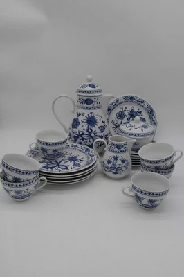 21tlg Kahla / Triptis Zwiebelmuster Kaffeeservice Geschirr blau weiß 6 Personen - Bild 1 von 4