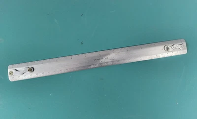 Vintage Bruning Wallace 12" Metal Drafting Machine Scale Ruler w/ Brackets - Image 1 of 4