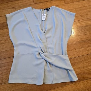 NWT Express Women's Medium Faux Wrap Sleeveless Gray Business Work Shirt  - Picture 1 of 7
