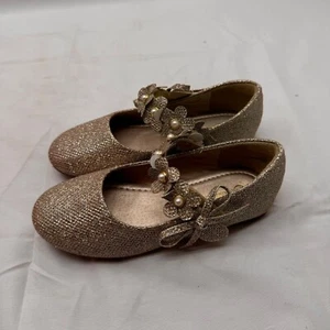 PANDANINJIA Toddler Girls Dress Shoes Flower Girl Flats, Gold Sparkle, Size 11 - Picture 1 of 9