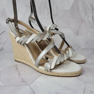 Tahari Waver white and gray metallic wedge sandals size 8.5 - Picture 1 of 9