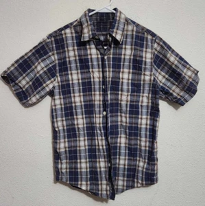Arizona Boys Large Short-Sleeve Button-Up Collared Plaid Shirt - Picture 1 of 3