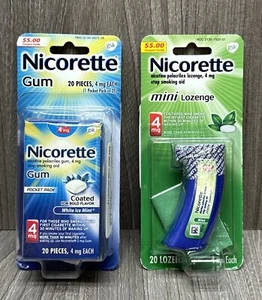 Nicorette 20 Mini Lozenge Mint & 20 Gum White Ice Mint 4MG 40 Count EXP: 2025+ - Picture 1 of 1