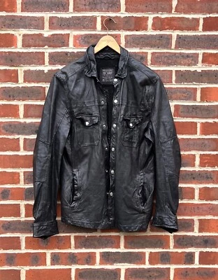 All Saints Mens Leather EMERY Shirt Jacket LARGE Black AllSaints Biker Shacket - Image 1 of 4