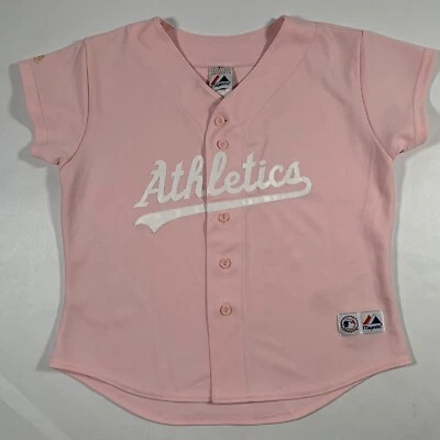 Majestic Oakland A's Athletics Womens XL X-Large Pink Baseball Jersey Stitched - Image 1 of 4