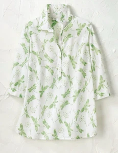 Coldwater Creek Cotton Critter Popover Shirt Green/White Semi Sheer Breathable M - Picture 1 of 15