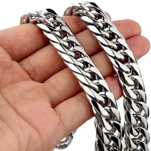 Solid 316L Cuban Chain Bracelet Stainless Steel Chunky Necklace Quality for men - Picture 1 of 12