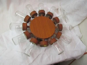 Vintage 1975 Denmark Digsmed 12 glass Spice Jars spinning Teak Holder wheel #301 - Picture 1 of 4