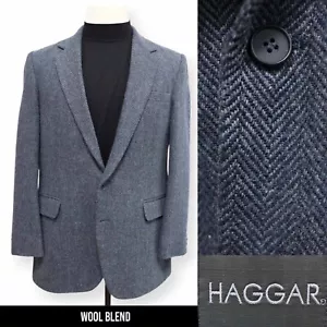 HAGGAR VINTAGE TWEED mens blue HERRINGBONE sport coat suit jacket blazer 42 L - Picture 1 of 14