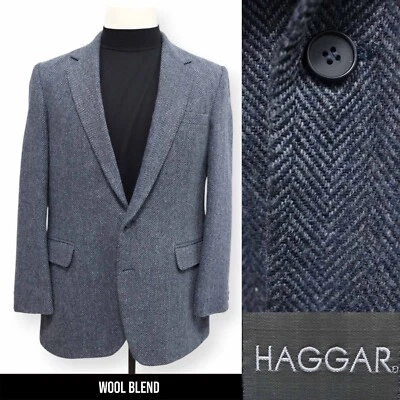 HAGGAR VINTAGE TWEED Hombre Azul ESPIGA Abrigo Deportivo Traje Chaqueta Blazer 42 L Foto 1 de 4