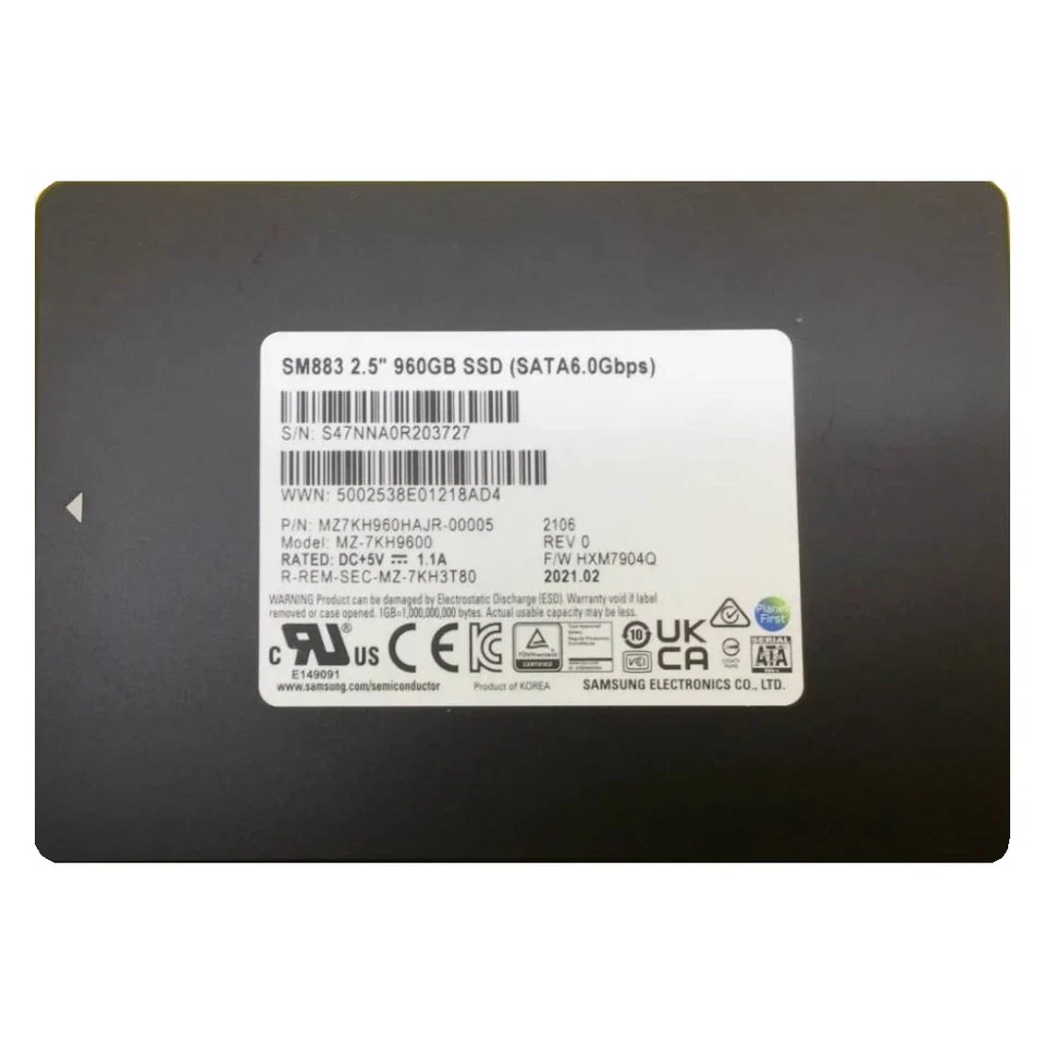 Samsung SM883 960GB SSD 2.5'' 6.0Gbps SATA MZ-7KH9600 MZ7KH960HAJR-00005 - Image 1 of 1