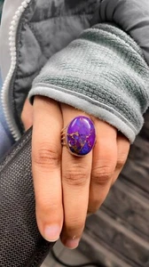 Purple Copper Turquoise Gemstone 925 Sterling Silver Handmade Ring All Size H-42 - Picture 1 of 4