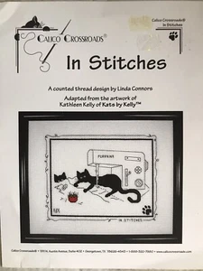 In Stitches Calico Crossroads Cat on Sewing Machine Cross Stitch Chart VHTF - Picture 1 of 3