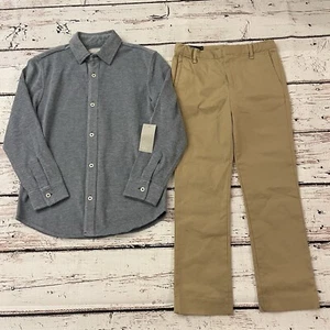 Nordstrom Boys Cotton Button-Up Shirt in Blue Azurite Size 7 And Pants Lot of 2 - Picture 1 of 12
