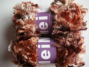 MeiMei Fancy Knitting Yarn, boa per ciglia, toni marrone/beige, lotto di 2 - Foto 1 di 2